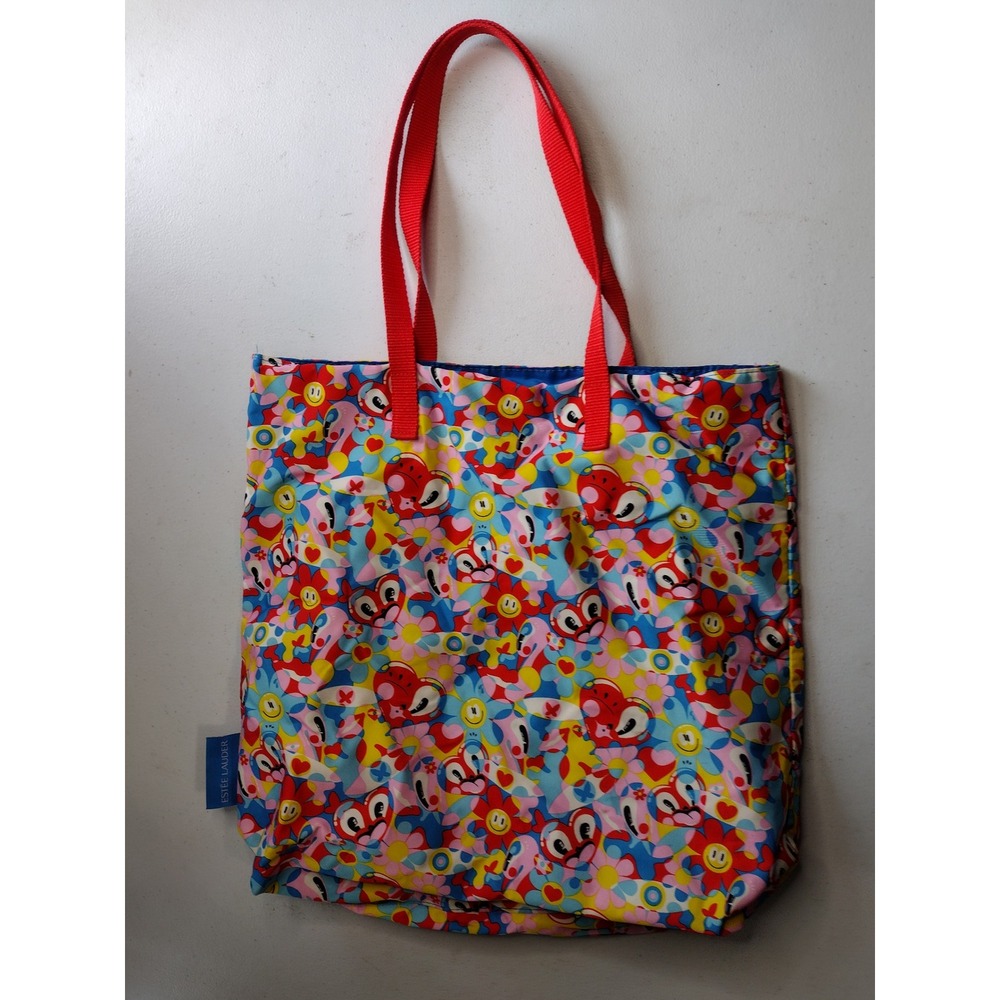 Estee Lauder Recycled Graphic Tote Bag Multicolor Heart Flower Pop‎ Art Shopper